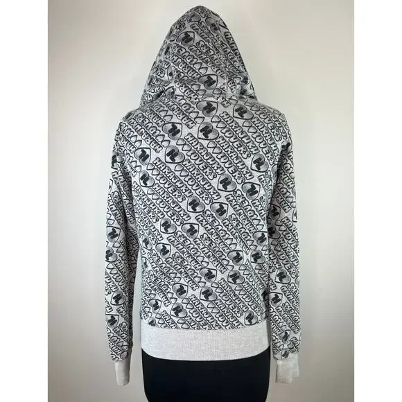 Harajuku Lovers Gray Spellout Graphic Zip Loose Hoodie Sweater S Small USA GENZ - Picture 6 of 10